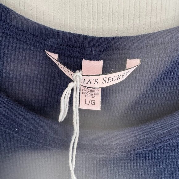 EUC Victoria’s Secret Fireside Long Jane Thermal Top Waffle Knit, Navy Blue, L - Picture 3 of 12